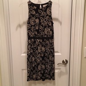 LOFT Sleeveless Black & Tan Floral Print Dress